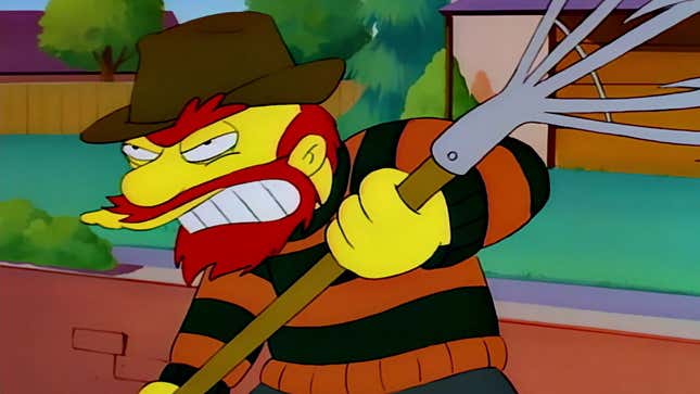 A screenshot from The Simpsons shows Willie dressed as Freddy Kreuger. 
