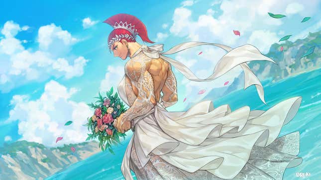 Marisa holds a bridal bouquet while standing in the sea.