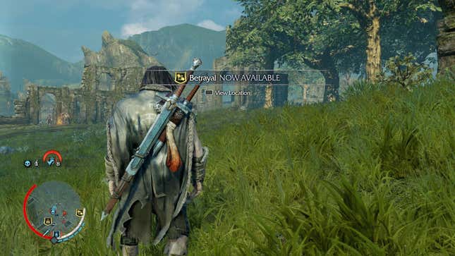 The Shadow of Mordor hero stands in a field. A message says "Betrayal NOW AVAILABLE".