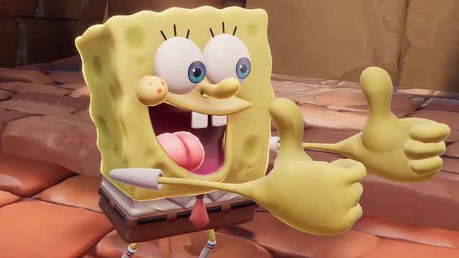 A screenshot shows SpongeBob SquarePants giving two thumbs up. 
