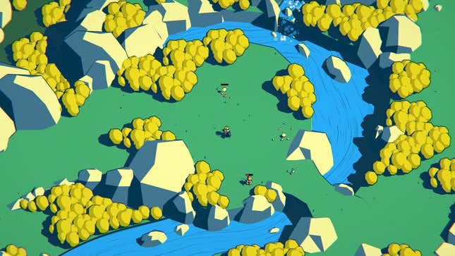A screenshot shows green grass and yellow tree tops. 