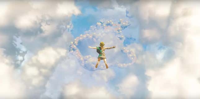 Link falls through the clouds in Tears of the Kingdom.