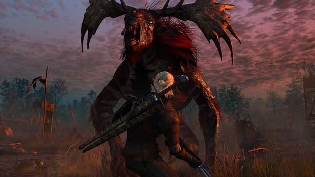 Geralt faces off against a beast.