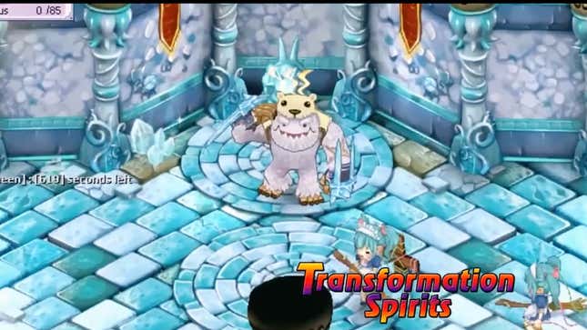A frost spirit, that kind of looks like a Yeti, stands in some room.